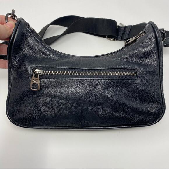 Black Faux Leather 2 in 1 Adjustable + Chain Straps Crossbody Shoulder Bag - Picture 12 of 15